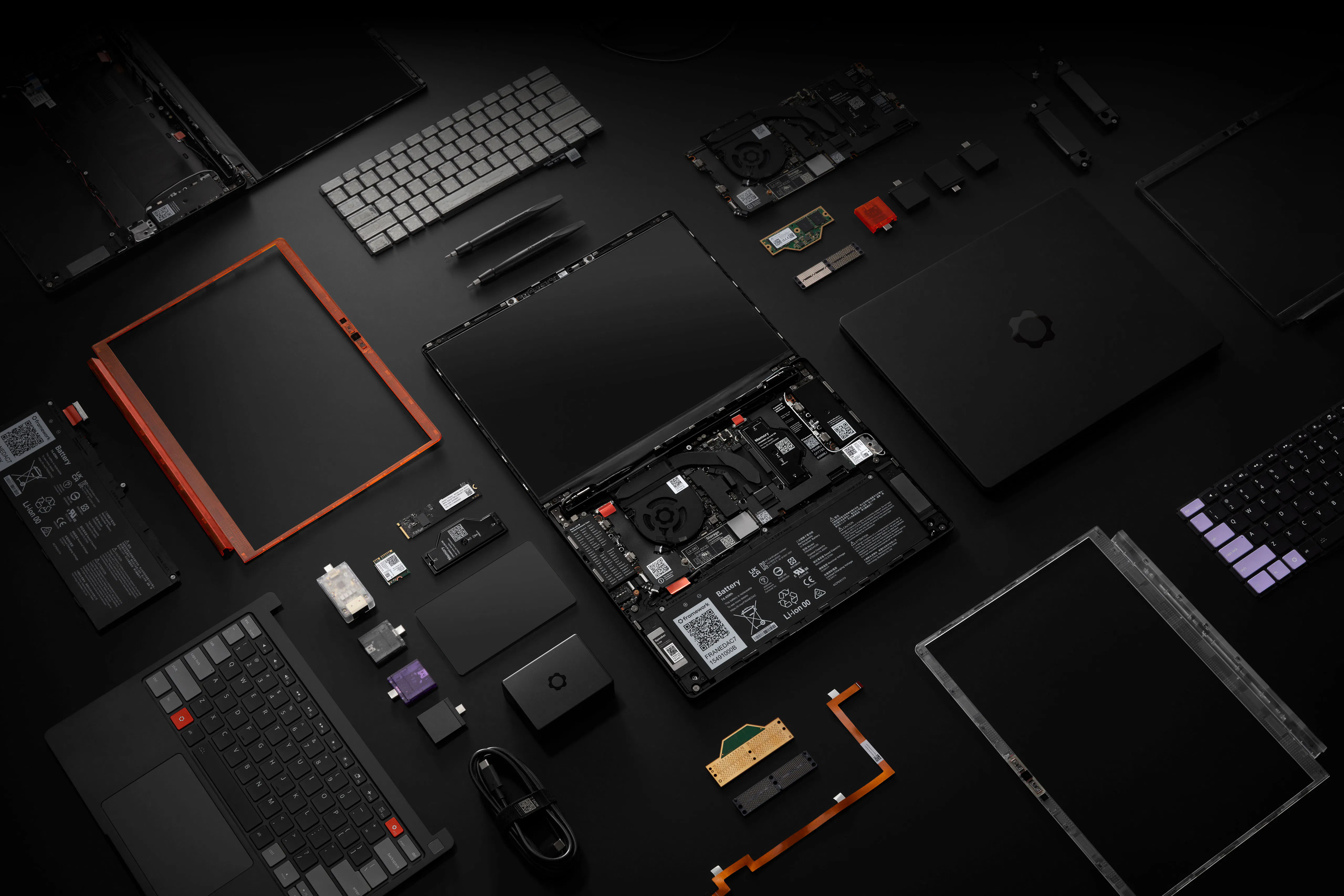 A teardown grid of Laptop 13 Pro and its parts. 