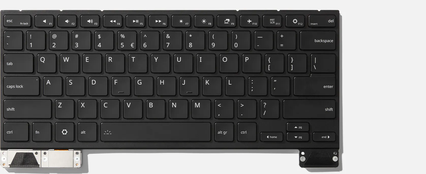 Top-down studio shot of a Framework 16 Keyboard.