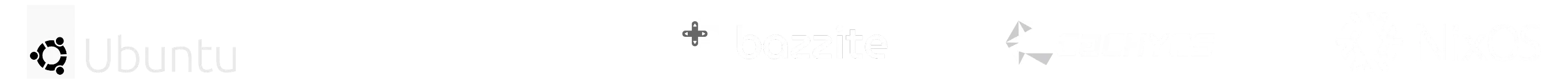 A Linux distros logo garden consisting of Ubuntu, Fedora, NixOS, Bazzite, and CatchyOS