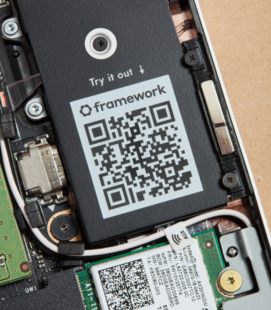 Framework Laptop scannable QR code in internal components