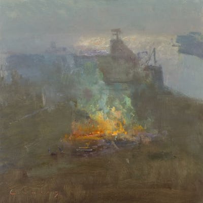 Bonfire, Rye Harbour Mouth, 24” × 24”