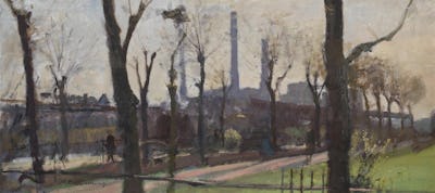 Park with Battersea Power Station Beyond, 14" × 30"