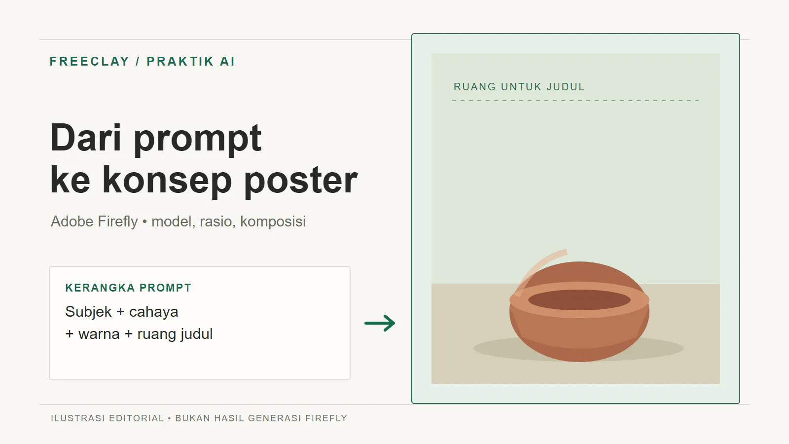 Ilustrasi kerangka prompt dan ruang judul pada konsep poster keramik