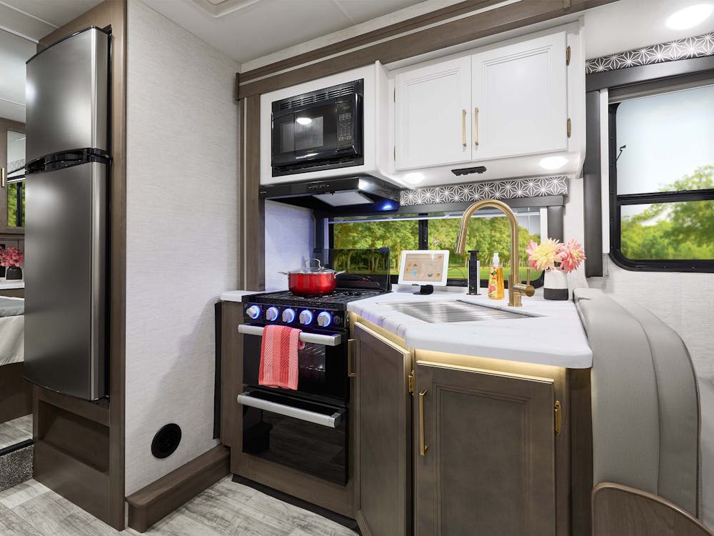 2024 Freedom Elite Cosmic Grey with Malibu Collection kitchen view