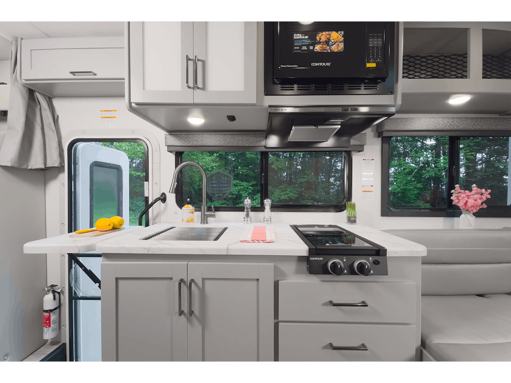 2026 Coleman 19EZ Blue Mist Coastline Grey Kitchen