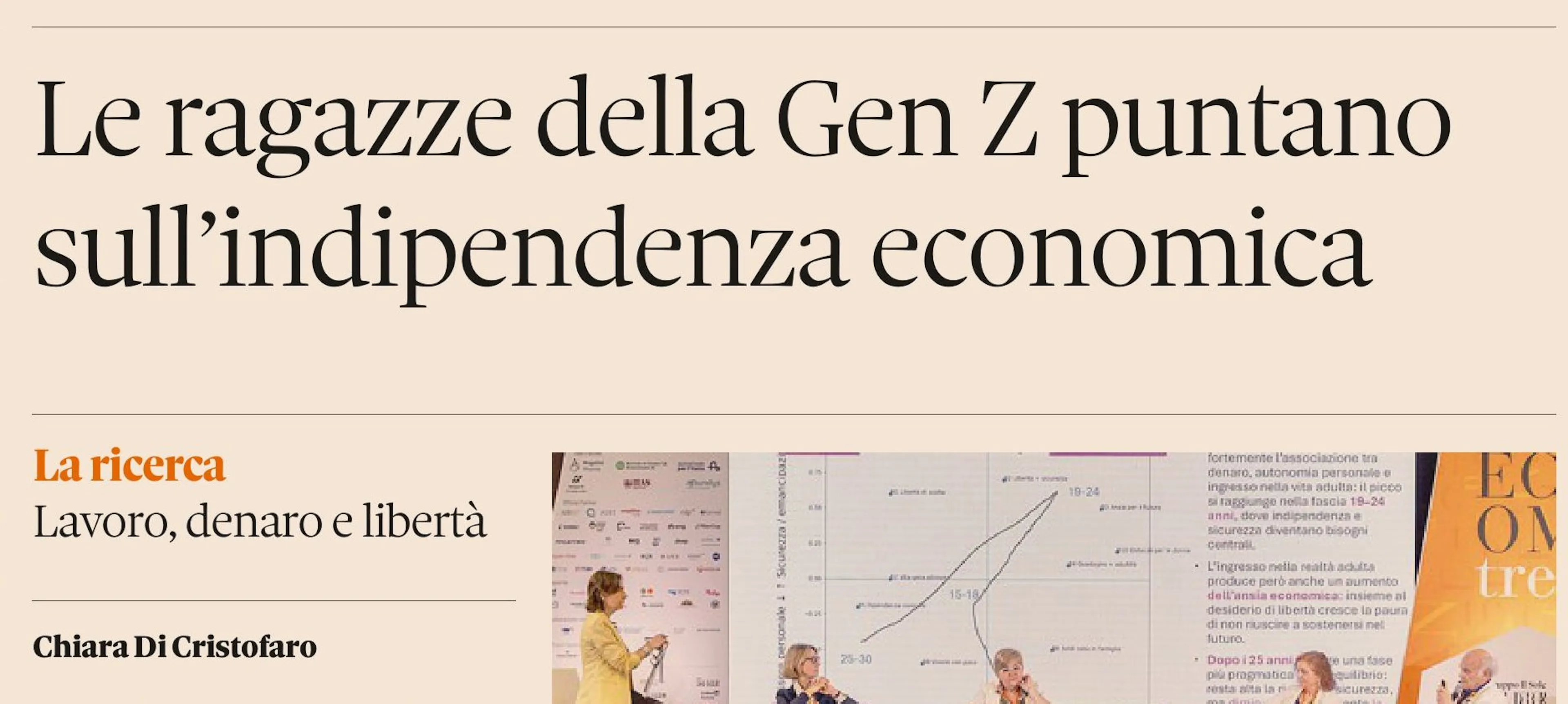 Articolo de Il Sole 24 Ore (26.05.2026) "Le ragazze della Gen Z puntano sull'indipendenza economica"