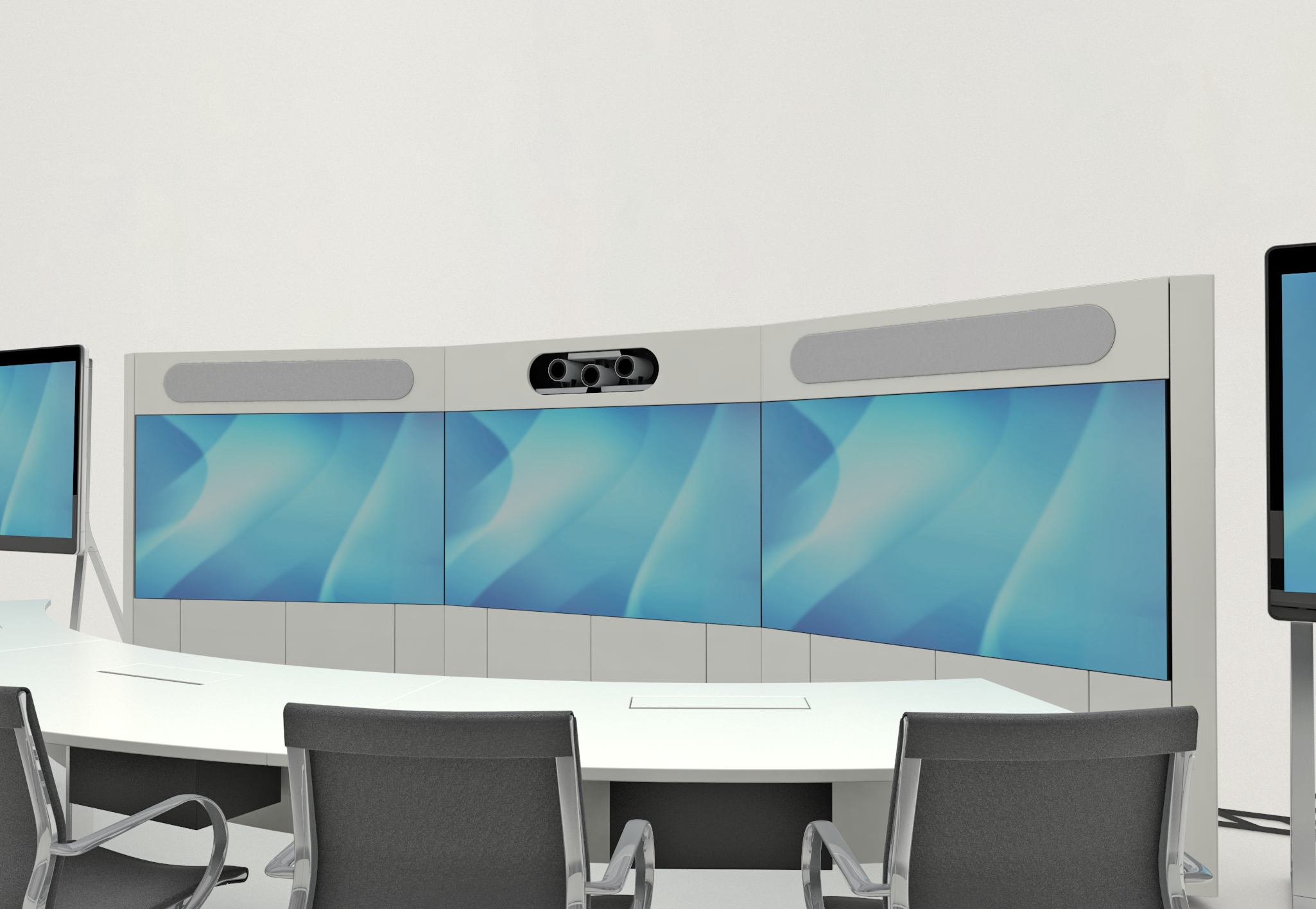 Max-Planck-Institute, DE I MPS I LED Wand I Tischanlage c base I Konferenzdrehstuhl alino I Videokonferenz I Tischanschlussfelder