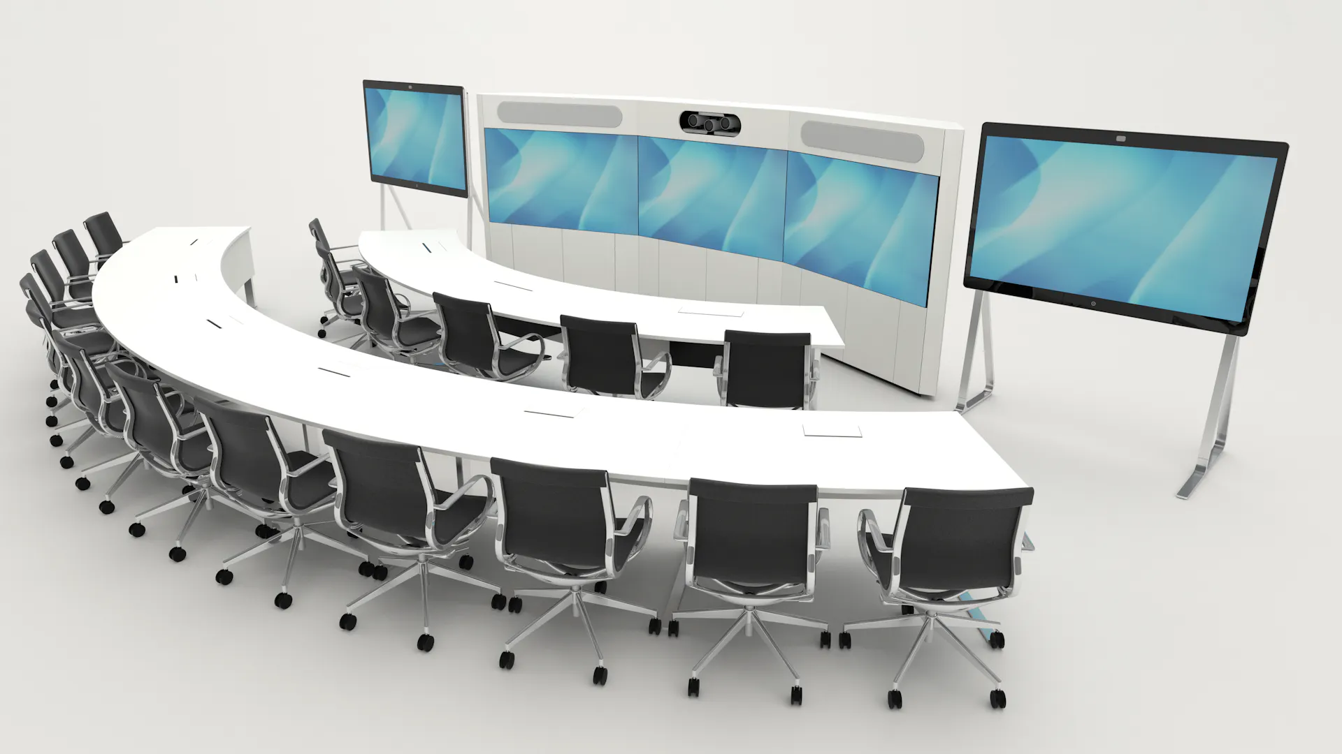 Max-Planck-Institute, DE I MPS I LED Wand I Tischanlage c base I alino Konferenzdrehstuhl I Videokonferenz I Tischanschlussfelder