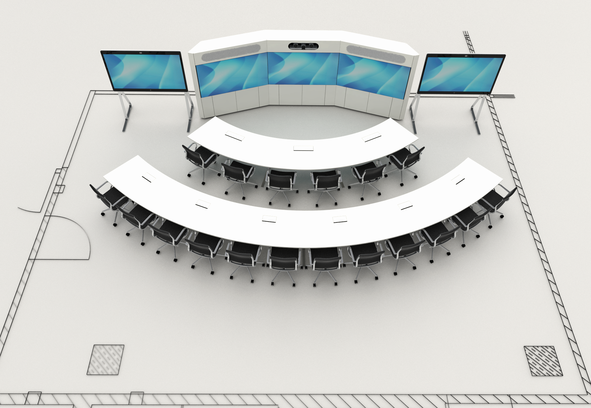 Max-Planck-Institute, DE I MPS I LED Wand I Tischanlage c base I Konferenzdrehstuhl alino I Videokonferenz I Tischanschlussfelder