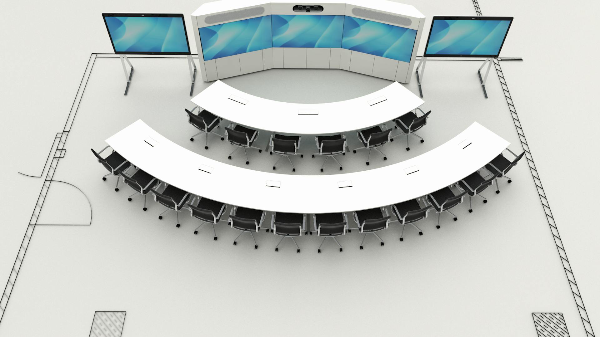 Max-Planck-Institute, DE I MPS I LED Wand I Tischanlage c base I Konferenzdrehstuhl alino I Videokonferenz I Tischanschlussfelder
