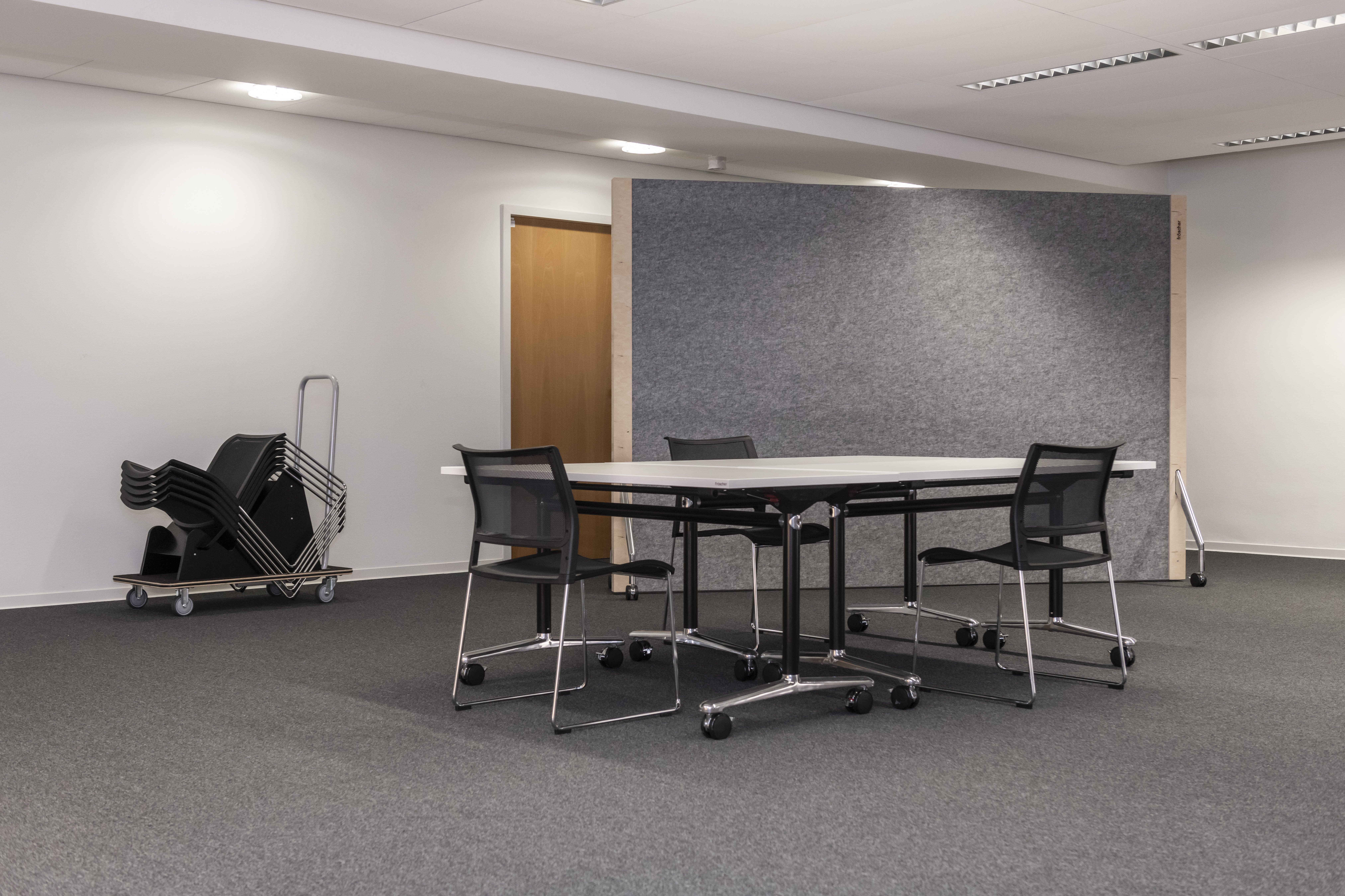 References-Picture gallery-LBS_Training room-klif Stacking chair-multiform Swivel table-Acoustic & pin board fallon