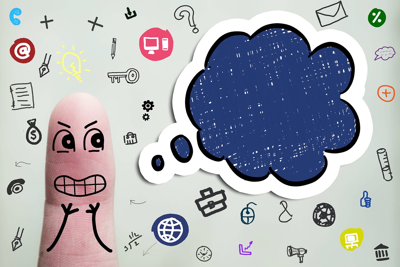 Bild Finger mit Gesicht- Gedankenblase-Leitbild