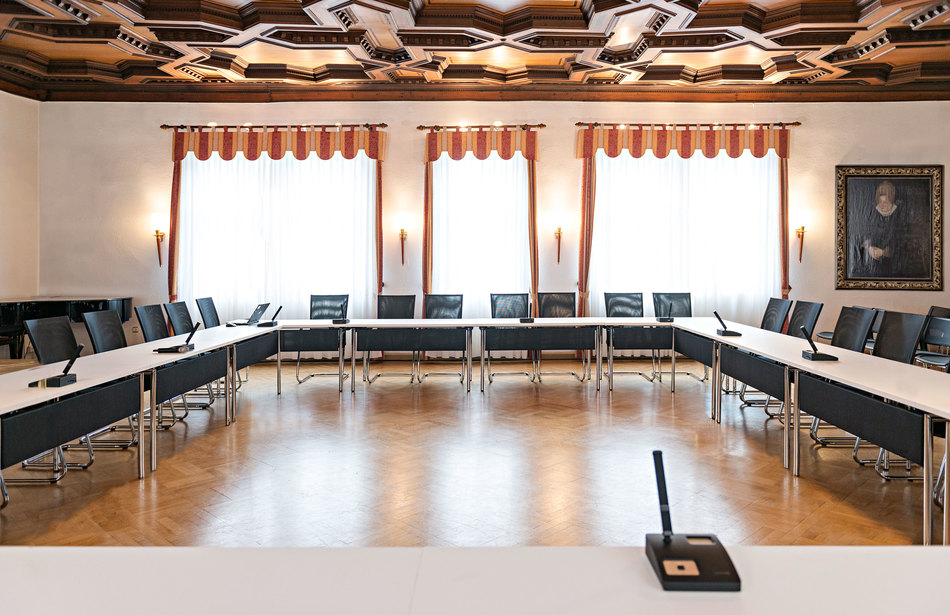 References-Picture gallery-Gaildorf town hall-pharao net conference chair - klif multi-purpose chair- 4-foot folding table easy flex- wireless audio system