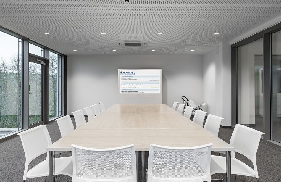 Fédération des employeurs du sud-ouest de l'Allemagne | Stèle multimédia : MIDS 75 | Chaise polyvalente : klif | Table de conférence : 980