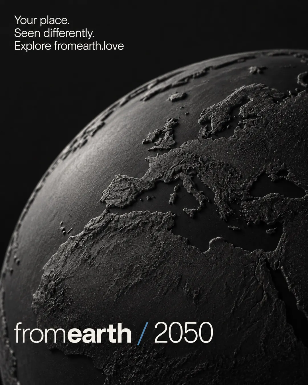 A sculptural graphite Earth created for the fromearth campaign
