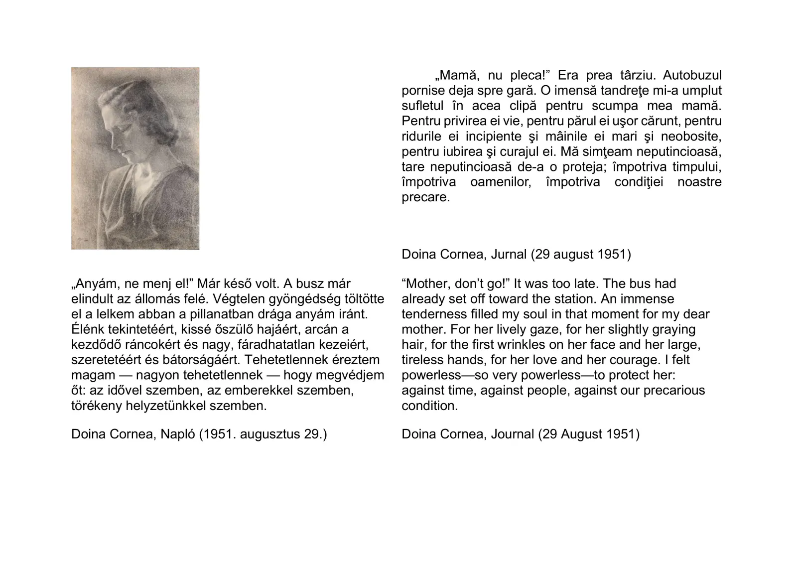 “Doina Cornea – Portraits and Fragments from a Journal”
