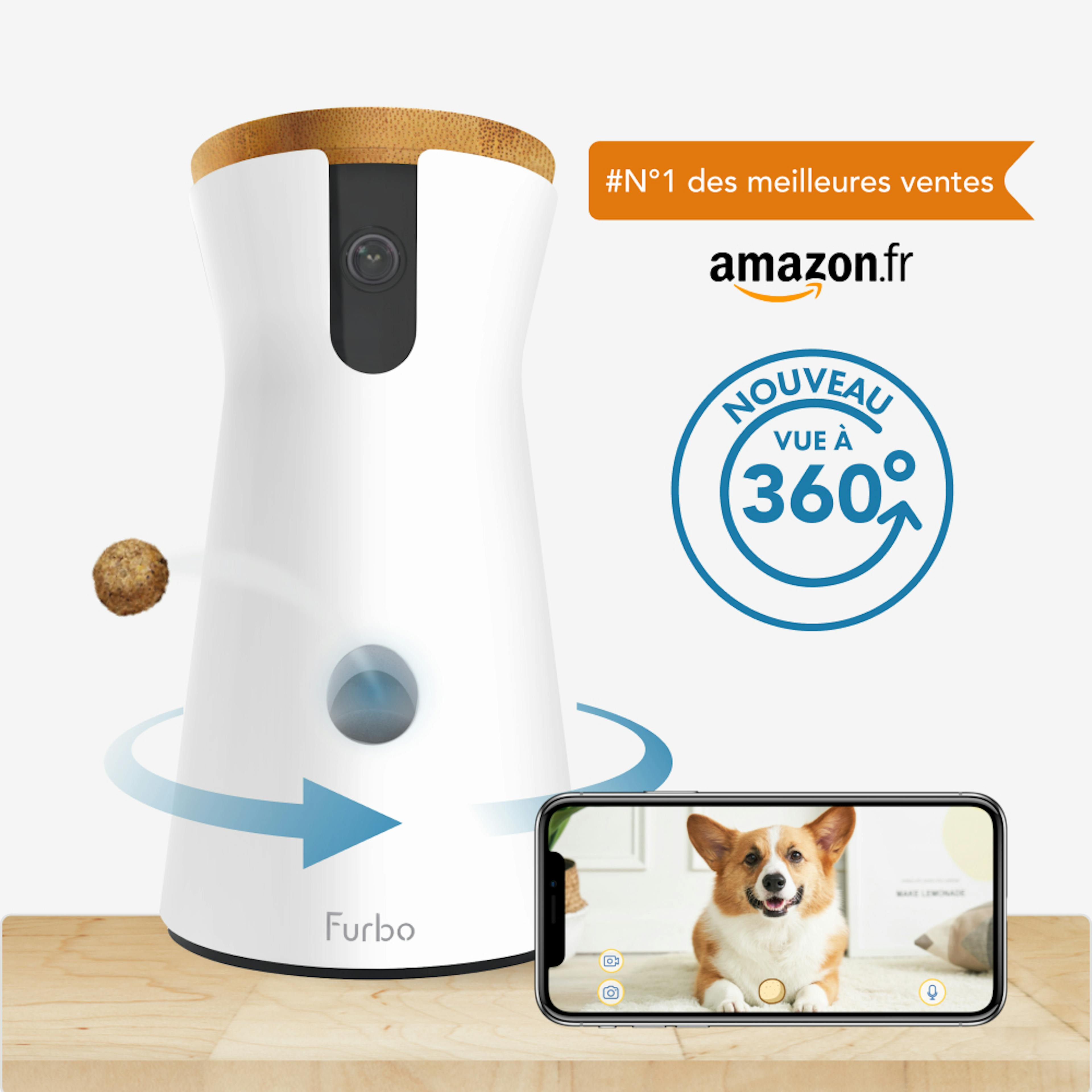 Caméra Furbo 360° lance friandise, vidéo en direct du chien sur téléphone, badge Amazon n°1