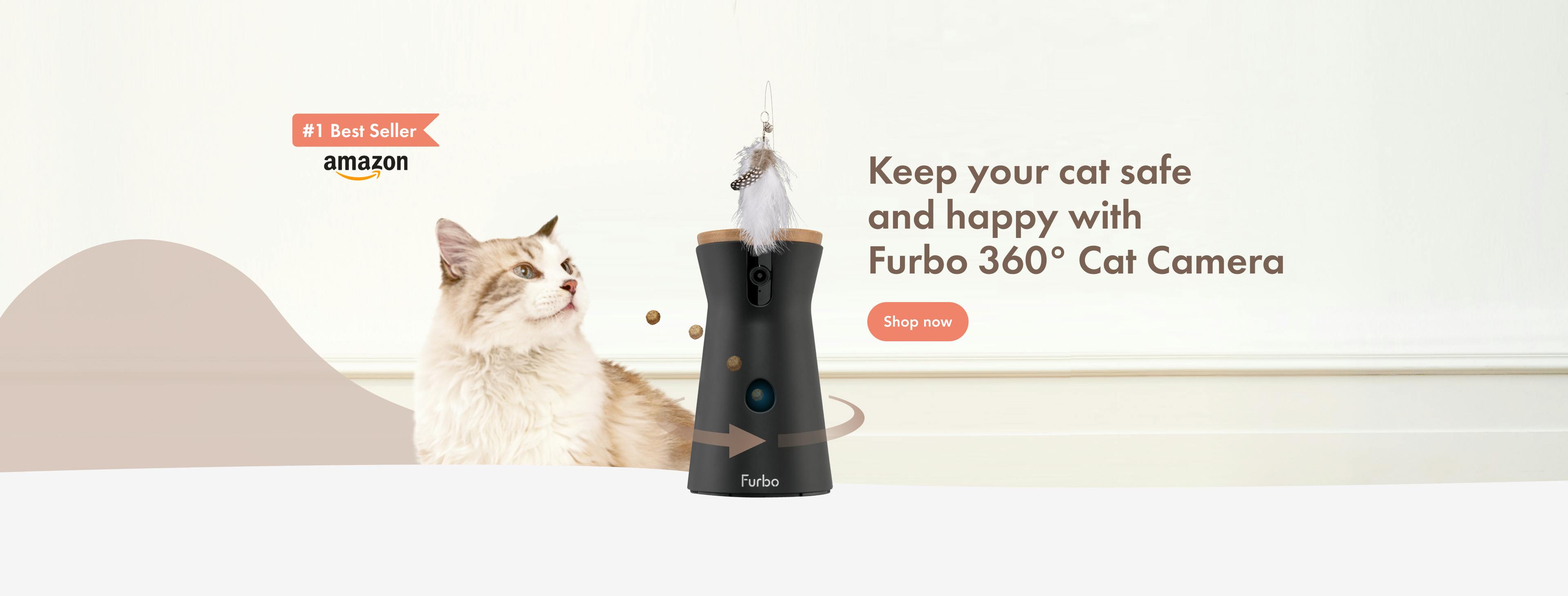 Furbo Caméra pour chat à 360° - Distributeur de friandises rotatif