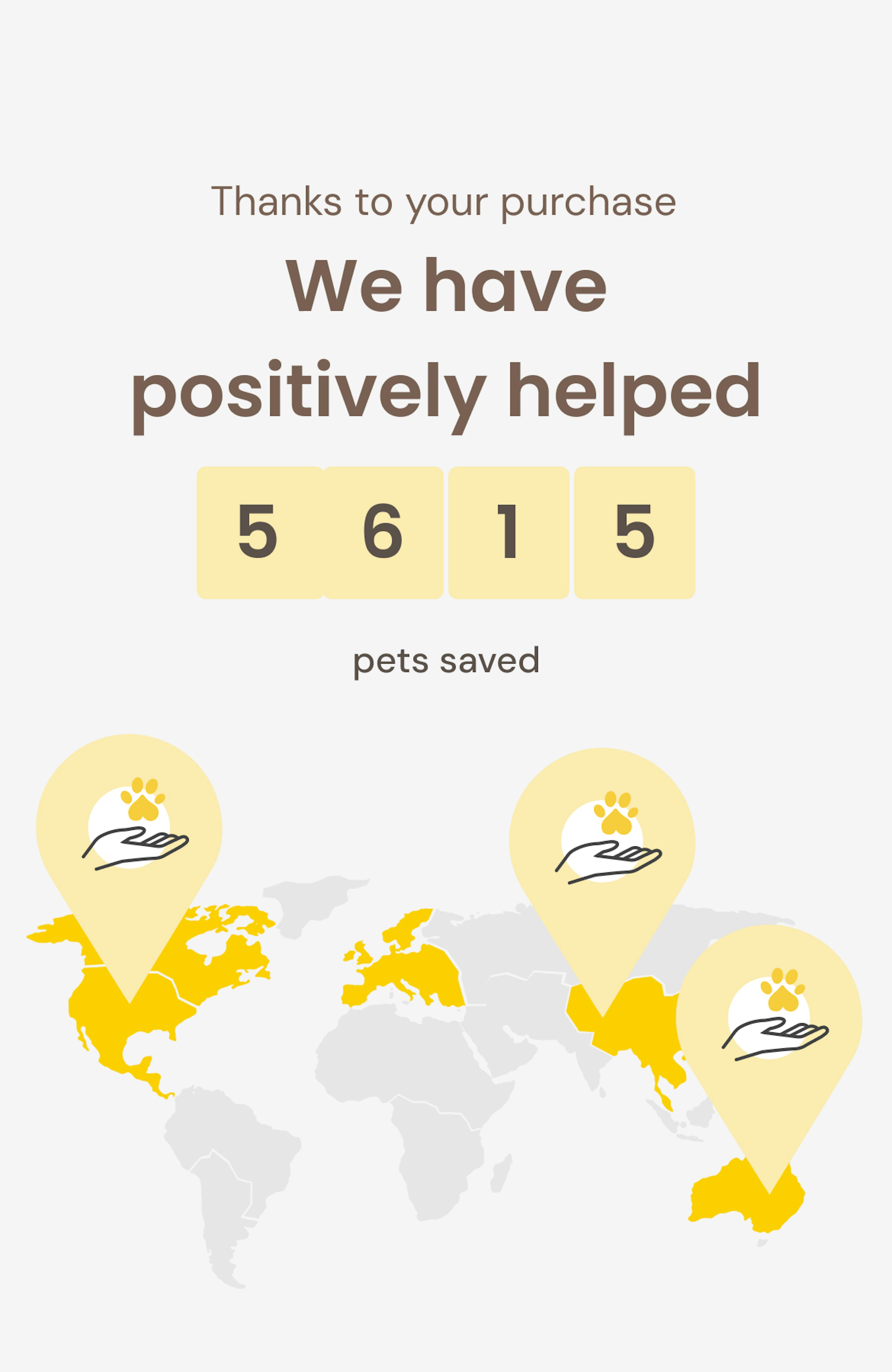 A world map showing Furbo have positively helped 5615 pets saved