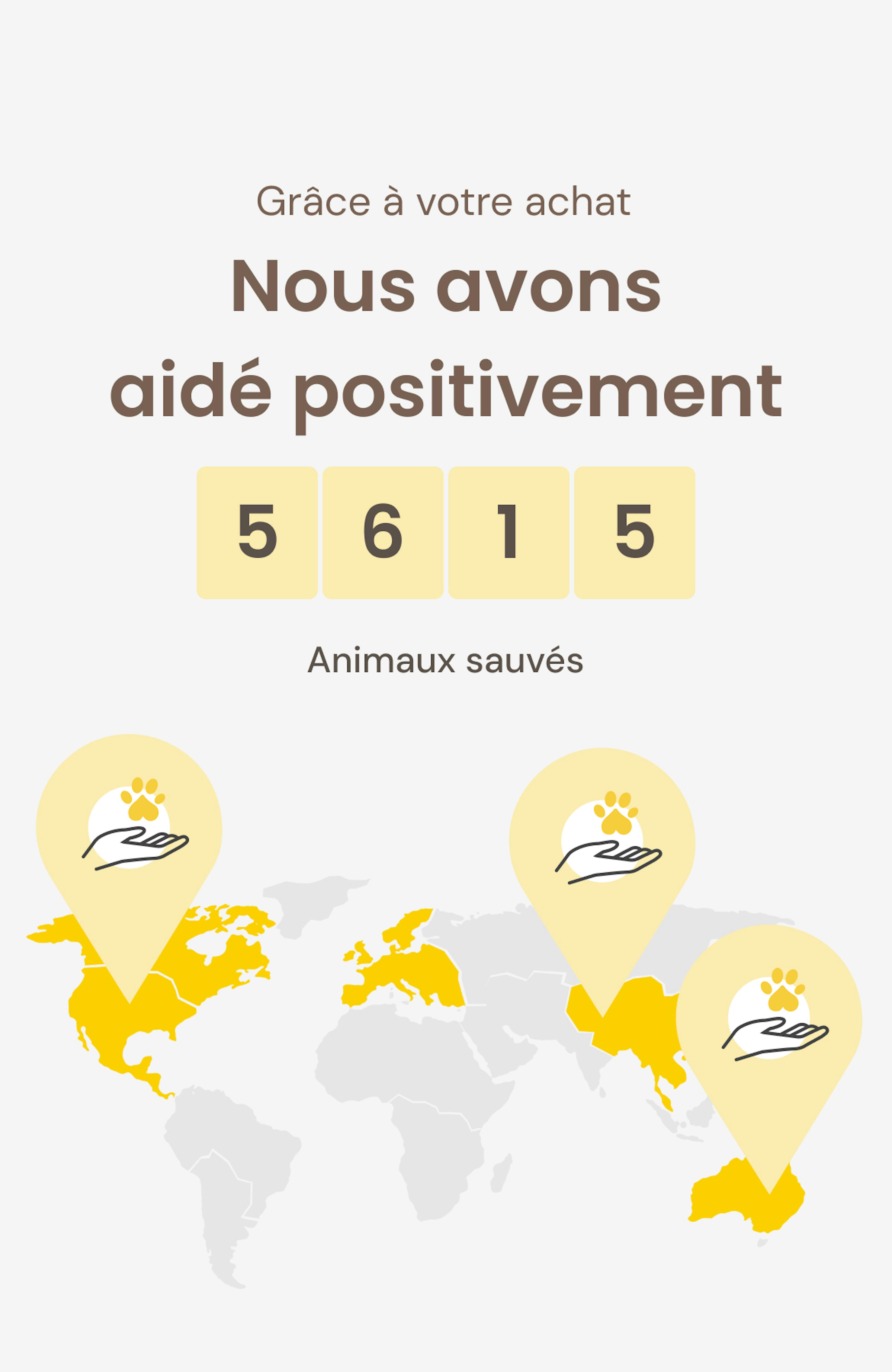 Une carte du monde montrant que Furbo a contribué à sauver 5615 animaux de compagnie