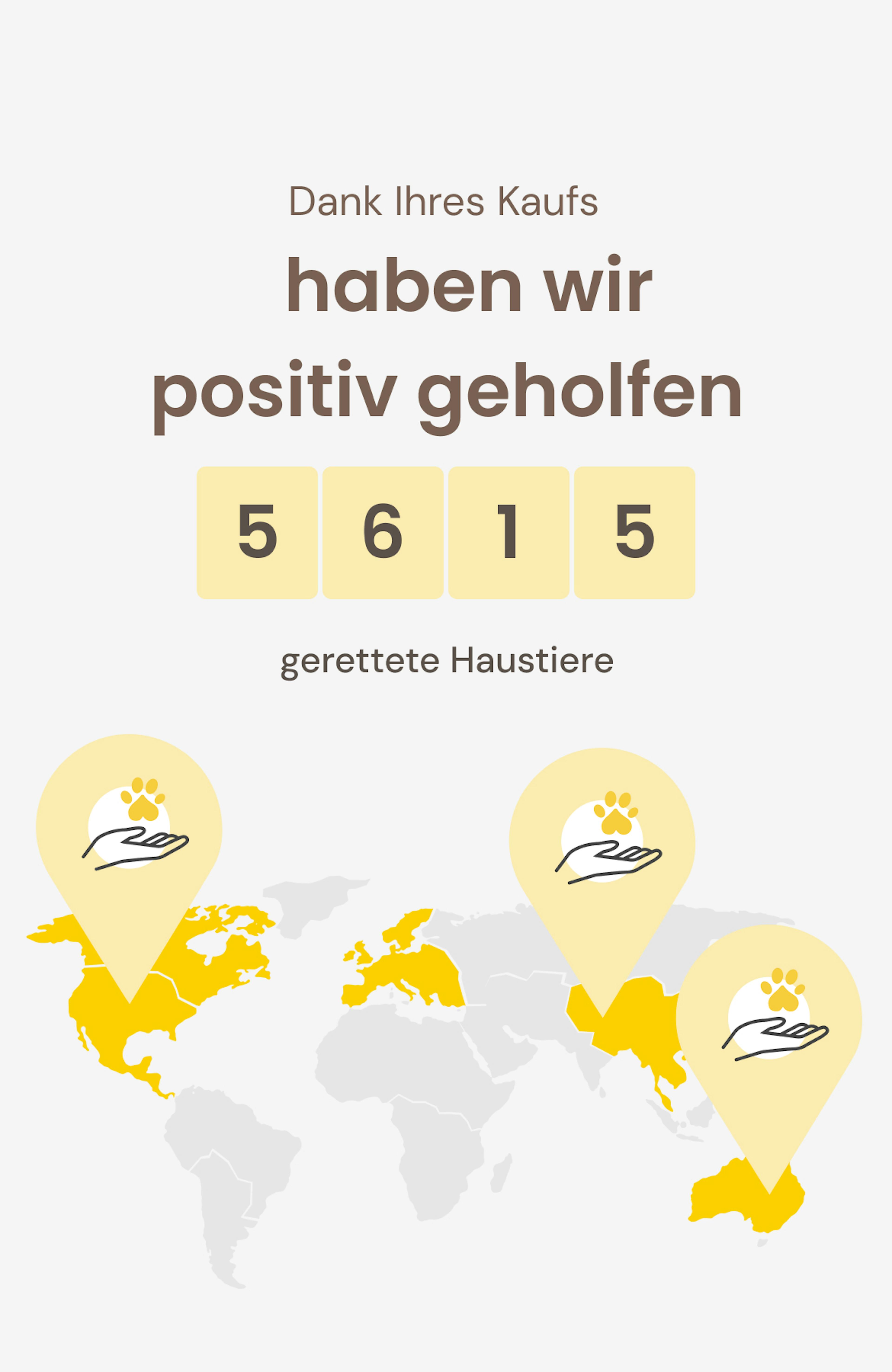 Eine Weltkarte, die zeigt, dass Furbo 5615 Haustieren geholfen hat