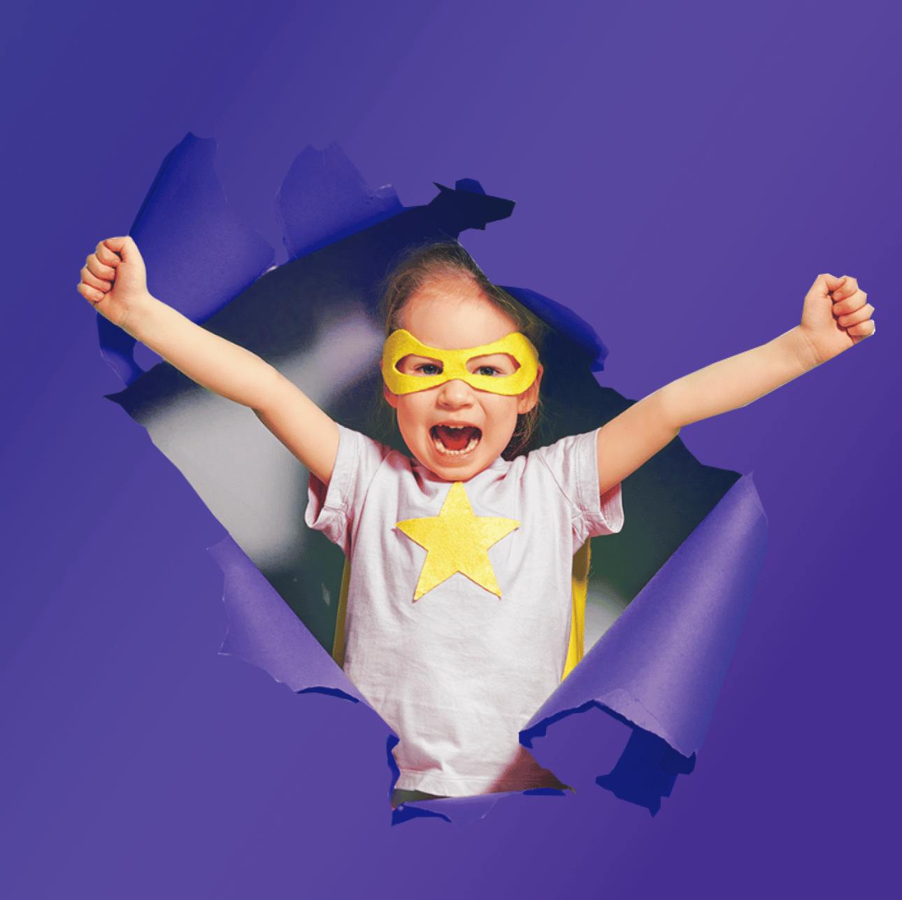 Superhero girl bursts out the screen - bringer of faster, more reliable Future Connected Fibre broadband