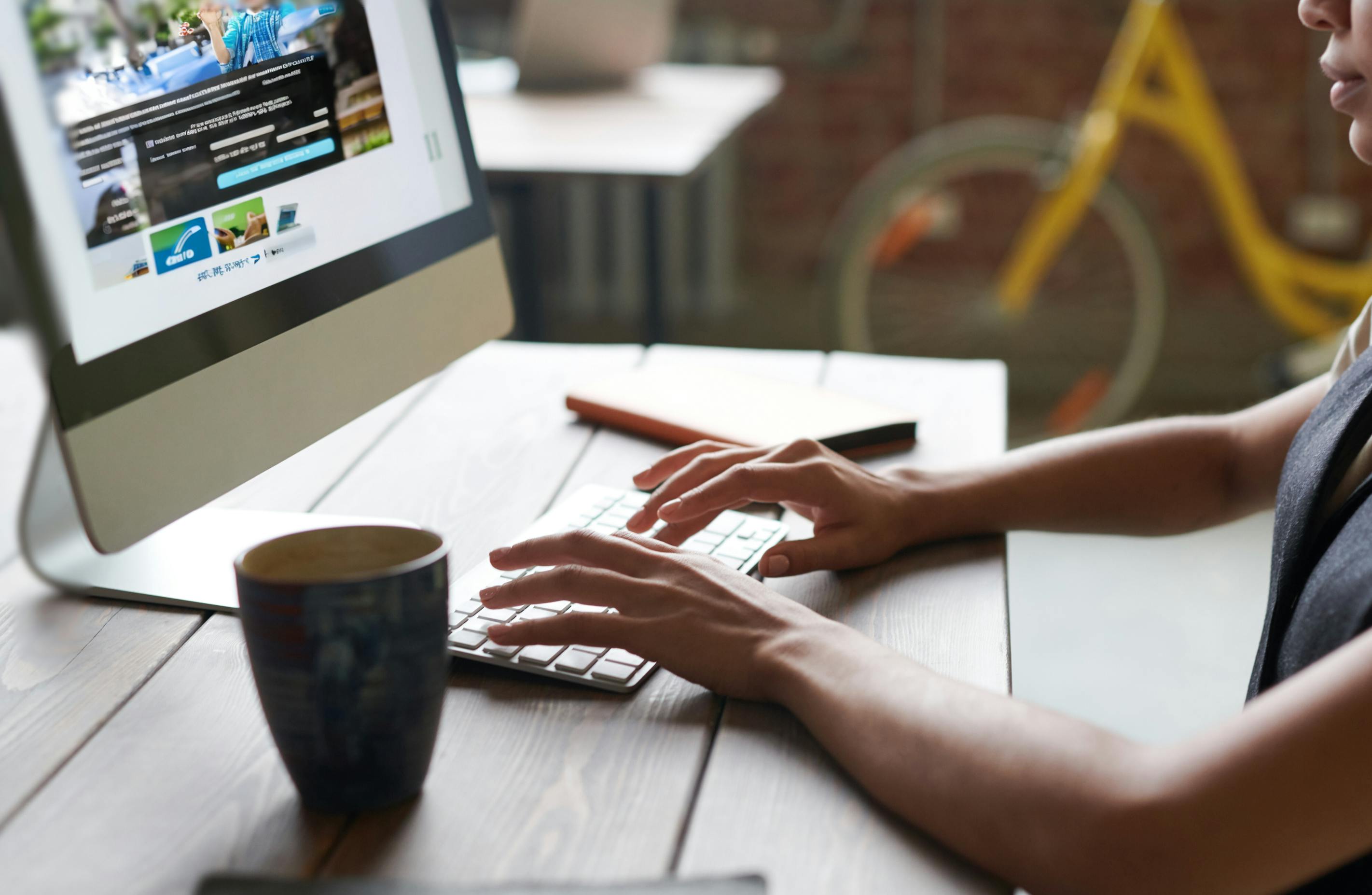 Woman evaluating destination creative from the comfort of her home.