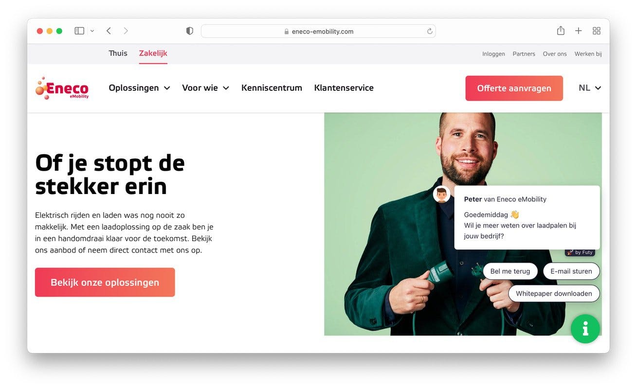 eneco leadbot chatbot voorbeeld futy