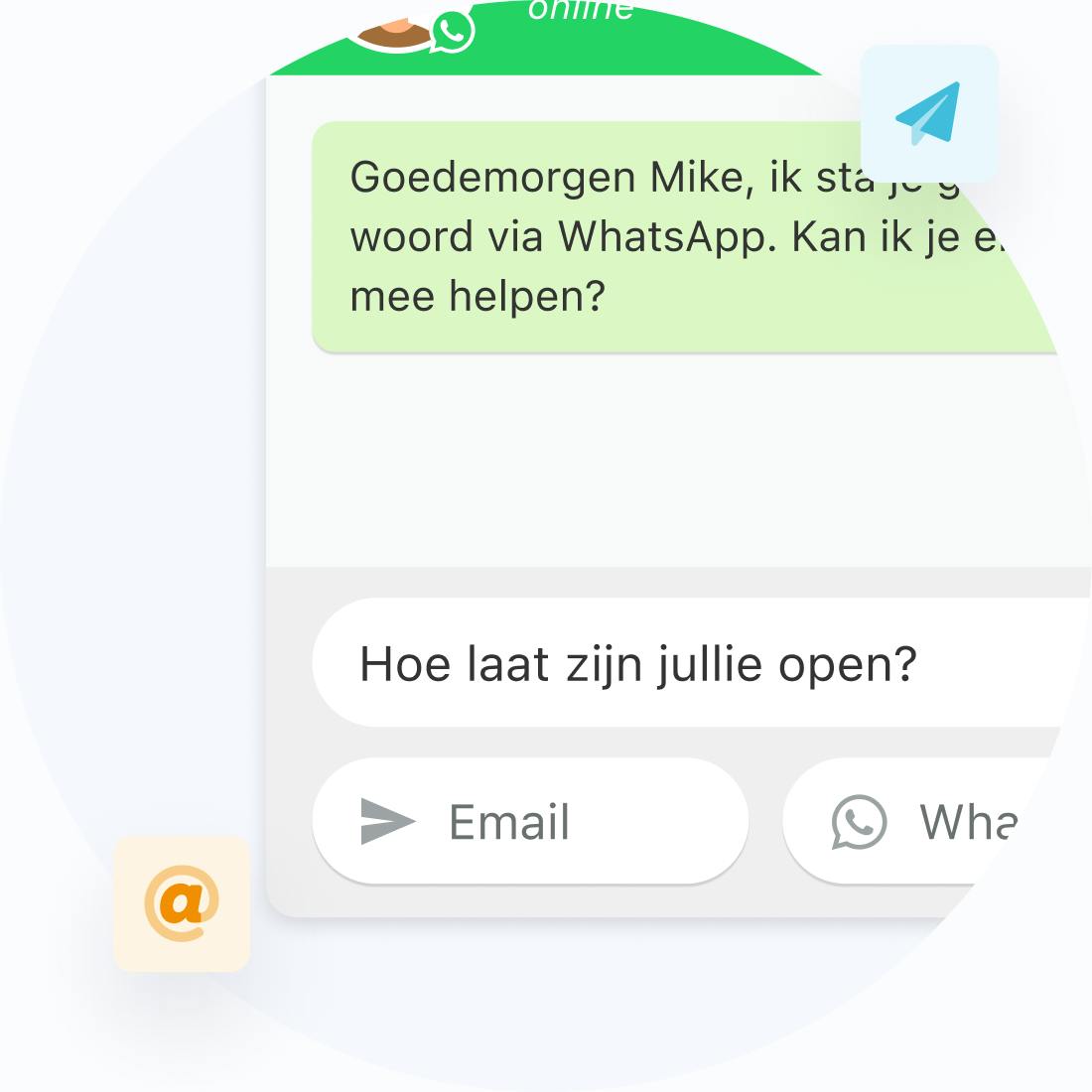 WhatsApp chat widget email functionaliteit