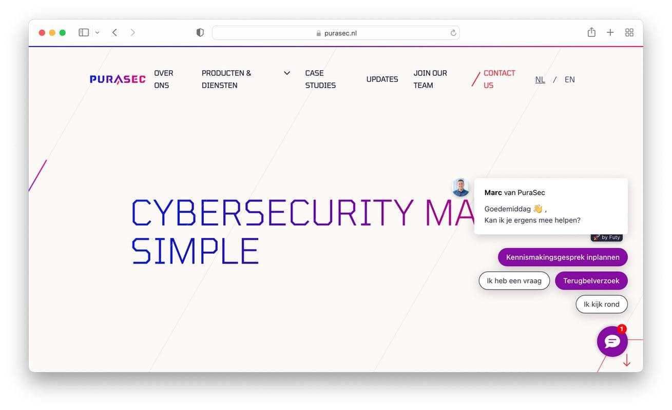 purasec leadbot chatbot voorbeeld futy
