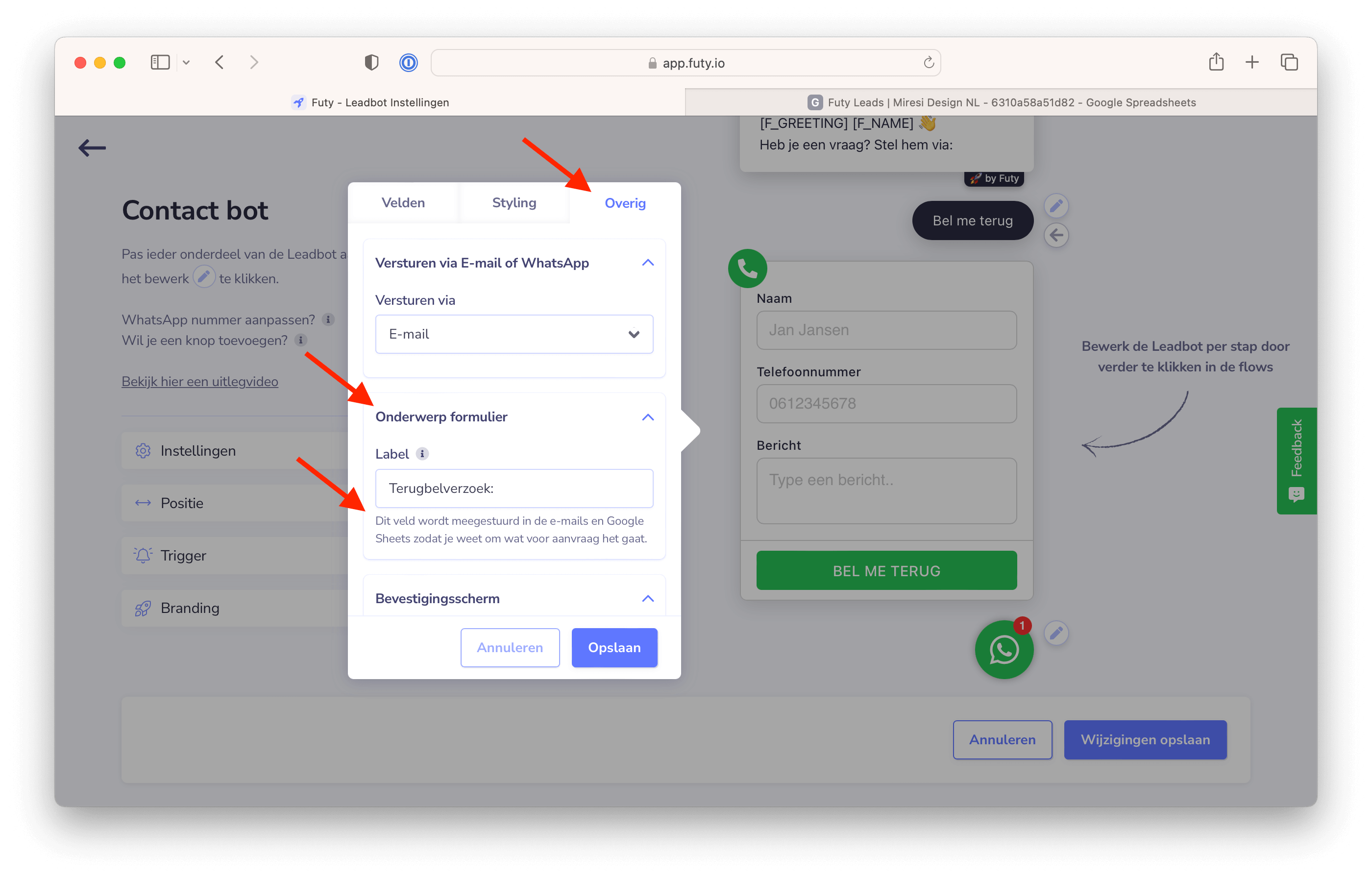 futy leads google sheets integratie