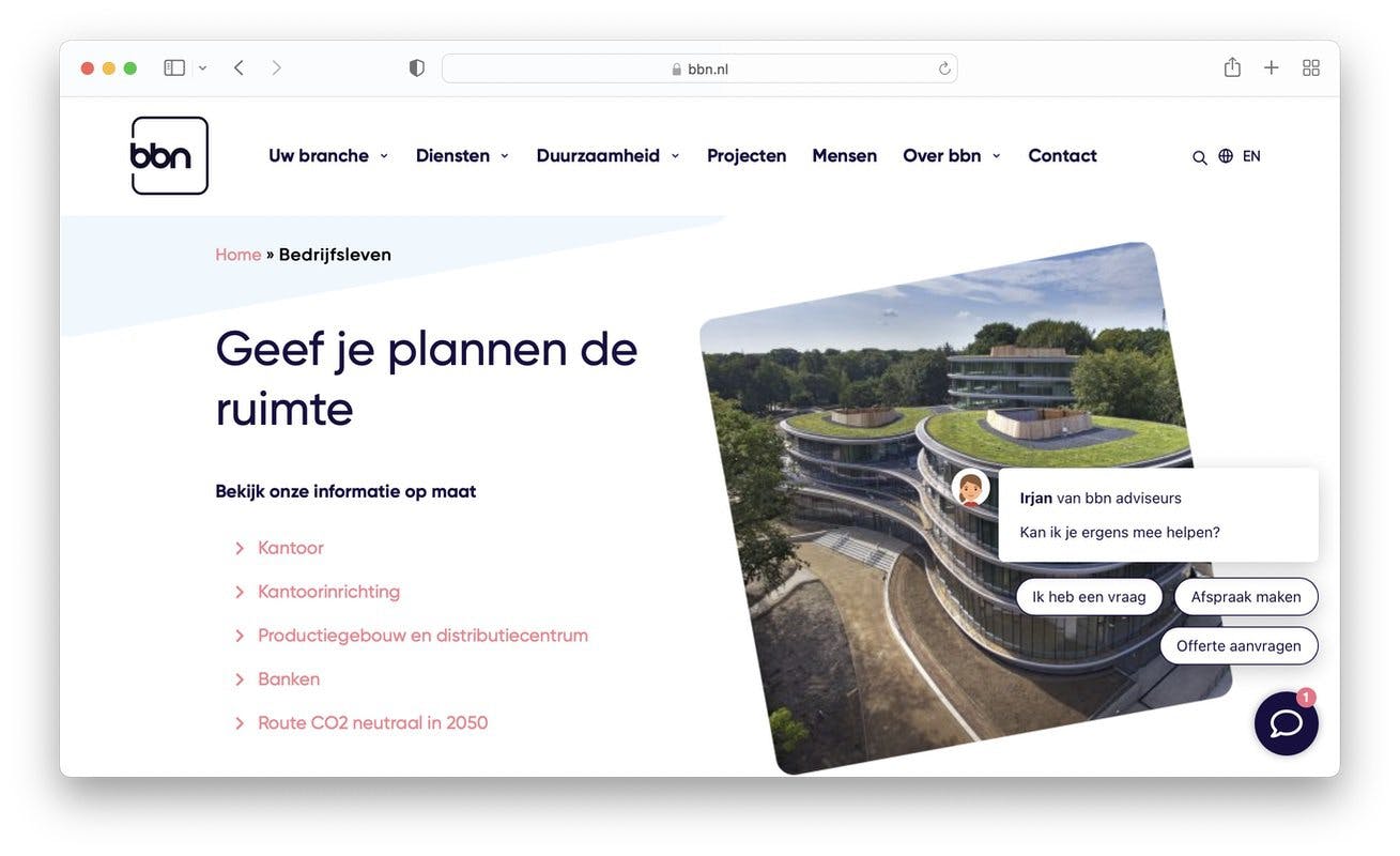 bbn adviseurs leadbot chatbot voorbeeld futy