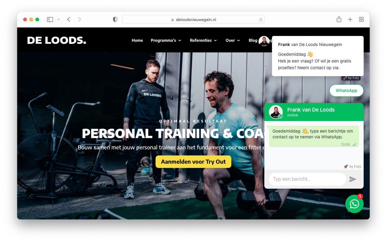 loods whatsapp widget personal training futy