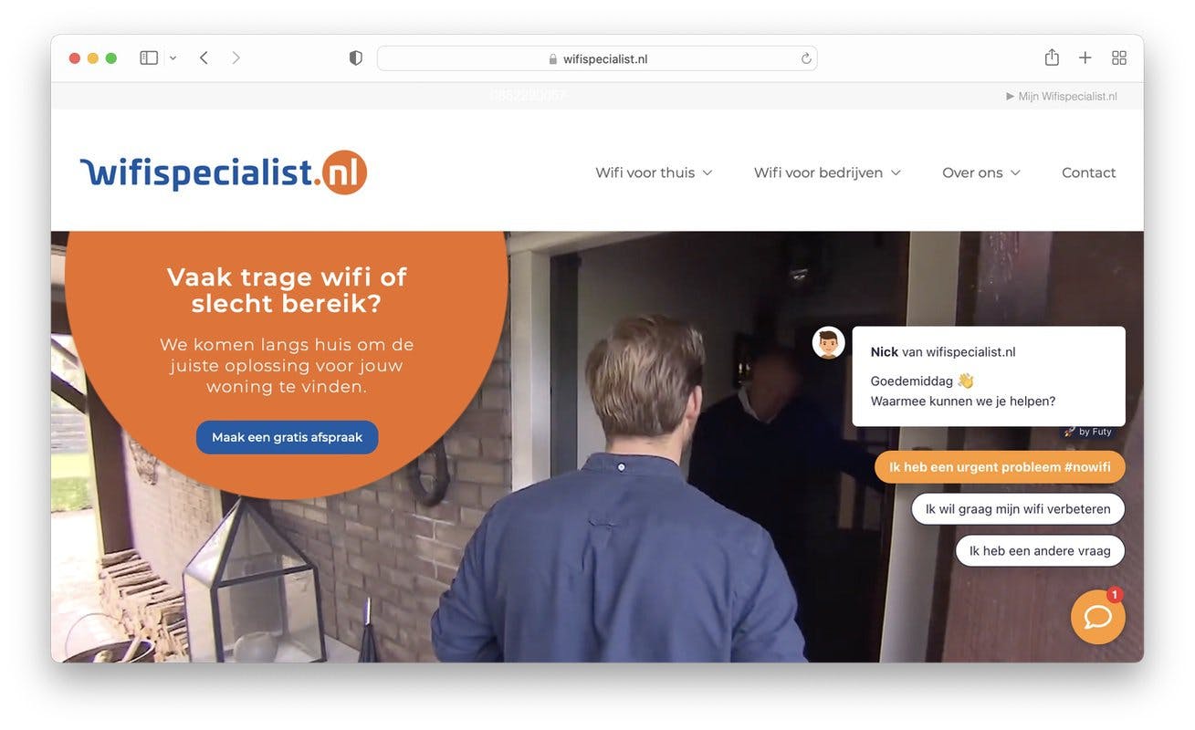 wifispecialist leadbot chatbot voorbeeld futy