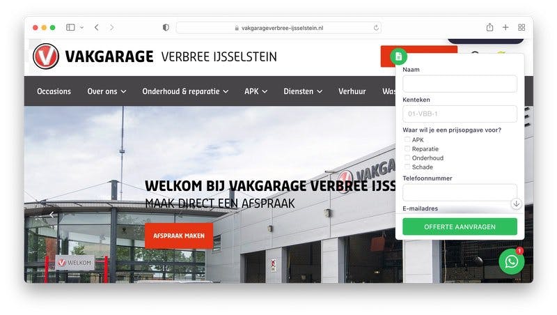 offerte formulier autodealer automotive vakgarage