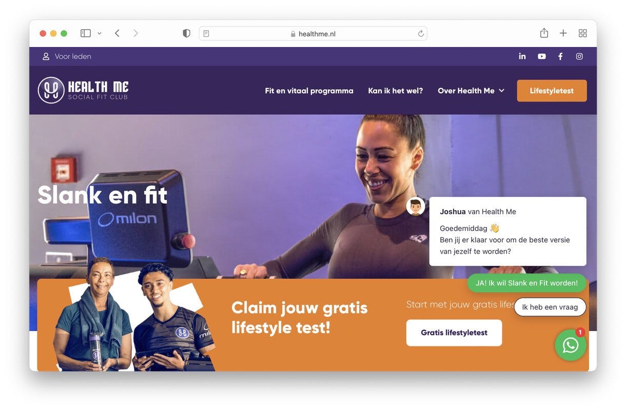 health me haaglanden personal training whatsapp chatbot website leadgenerator 