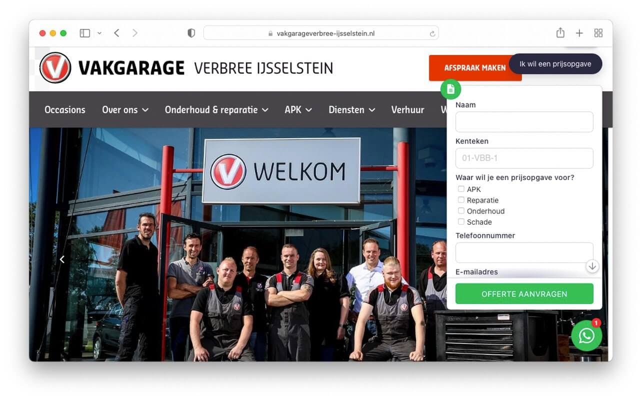verbree offerte website prijsopgave leadgenerator automotive