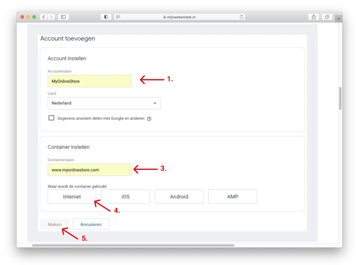 create google tag manager account