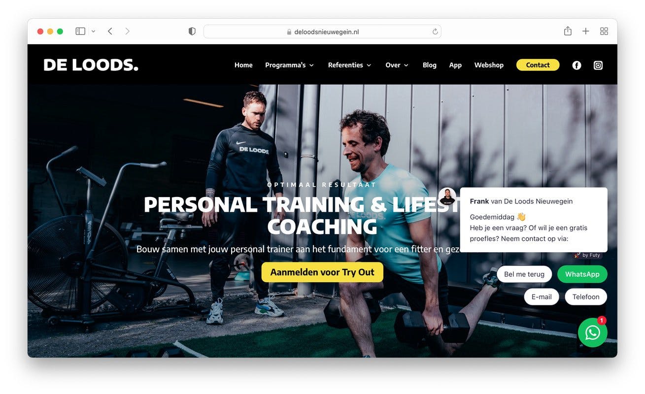 de loods sportschool personal training leadbot chatbot voorbeeld futy whatsapp
