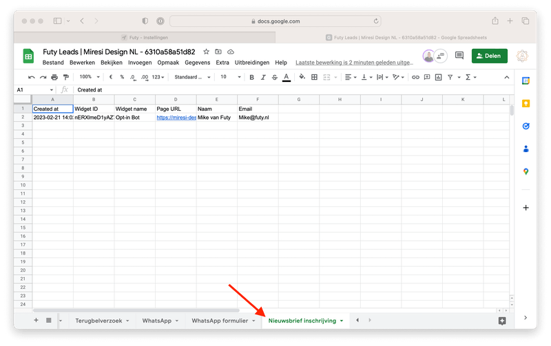 mailchimp google sheets integratie futy leads