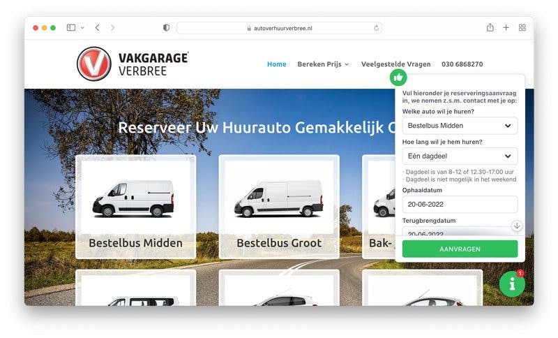 offerte formulier widget autoverhuur 