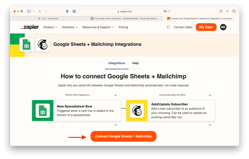 mailchimp google sheets integratie futy leads