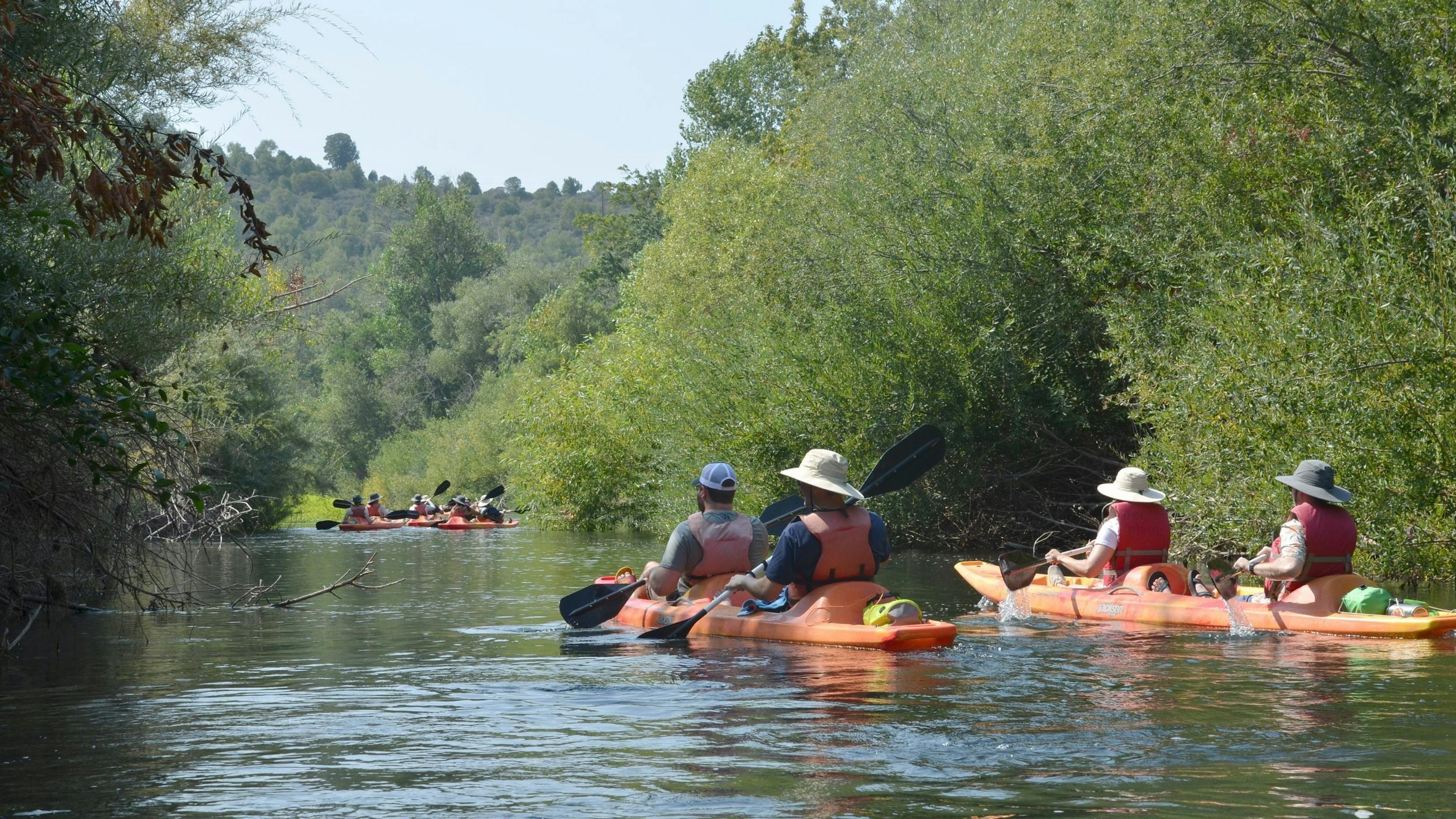 FlowWest team kayaking at company retreat 