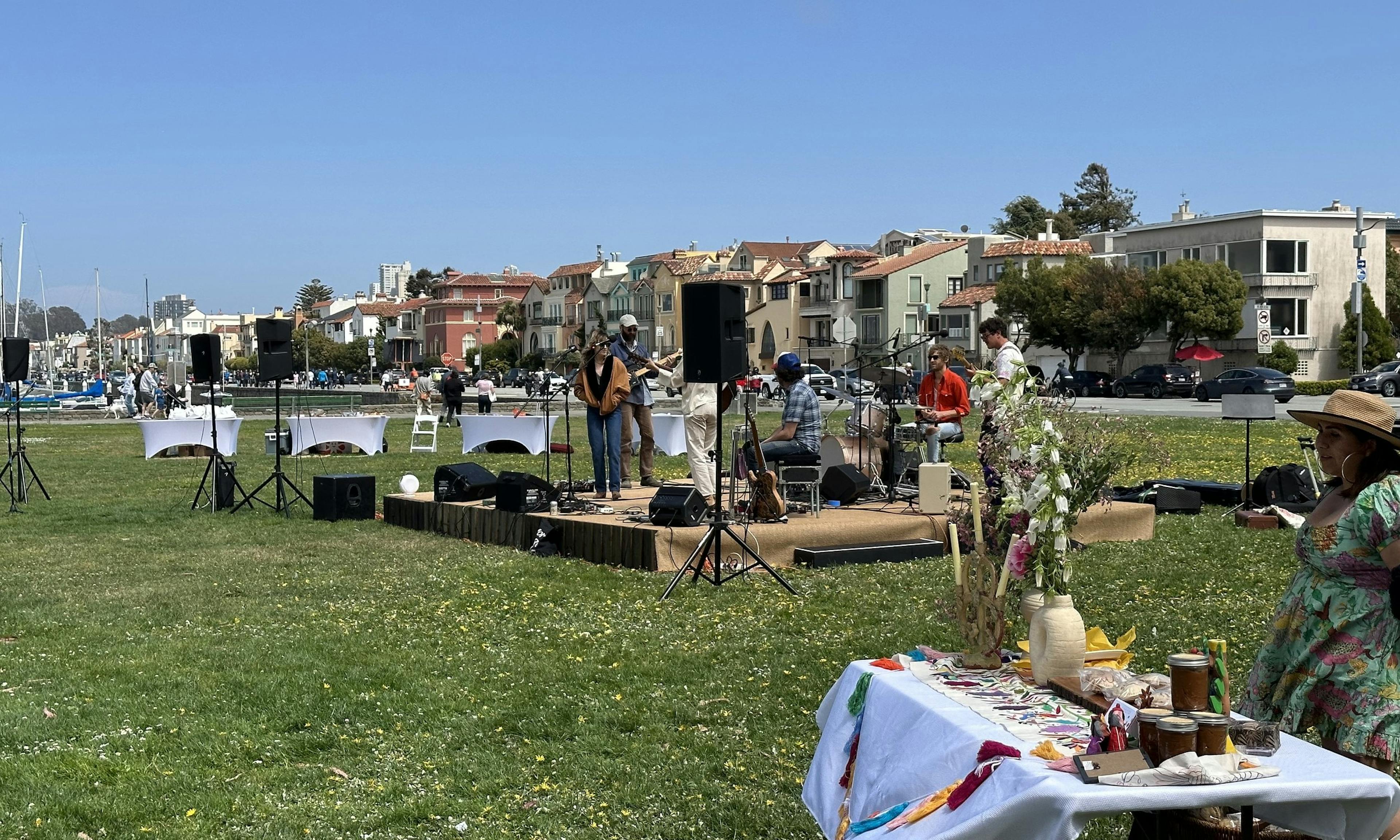 band playing on marina