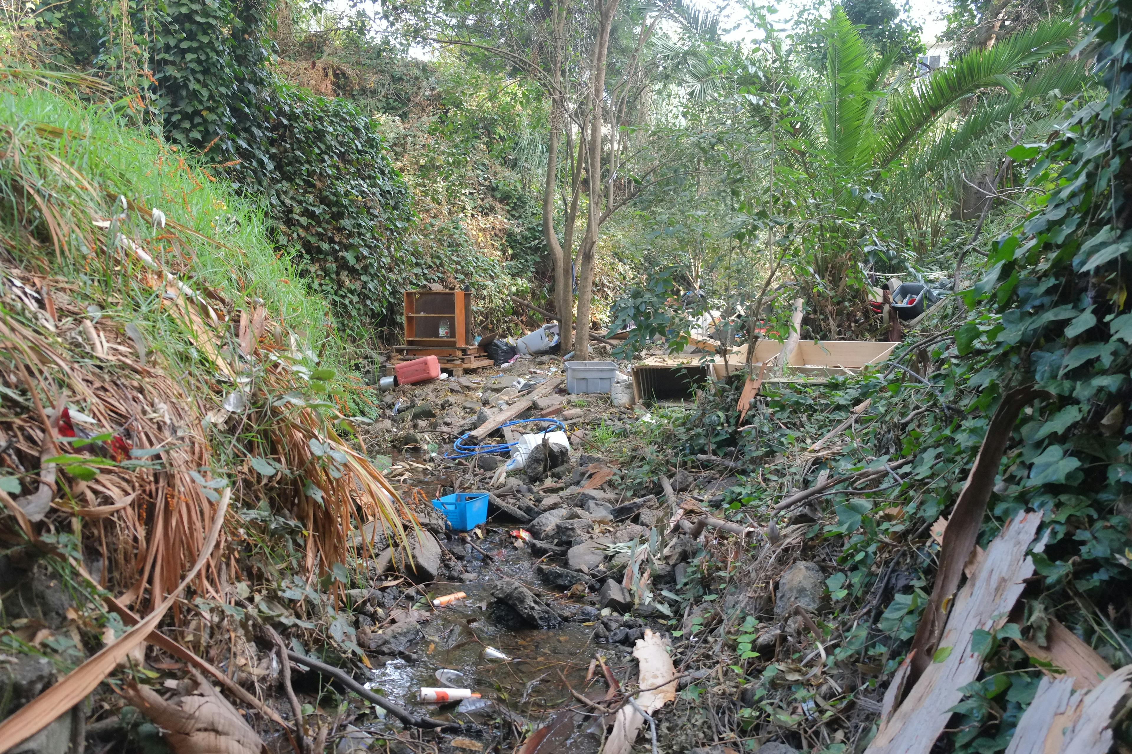 Upstream dumping debris
