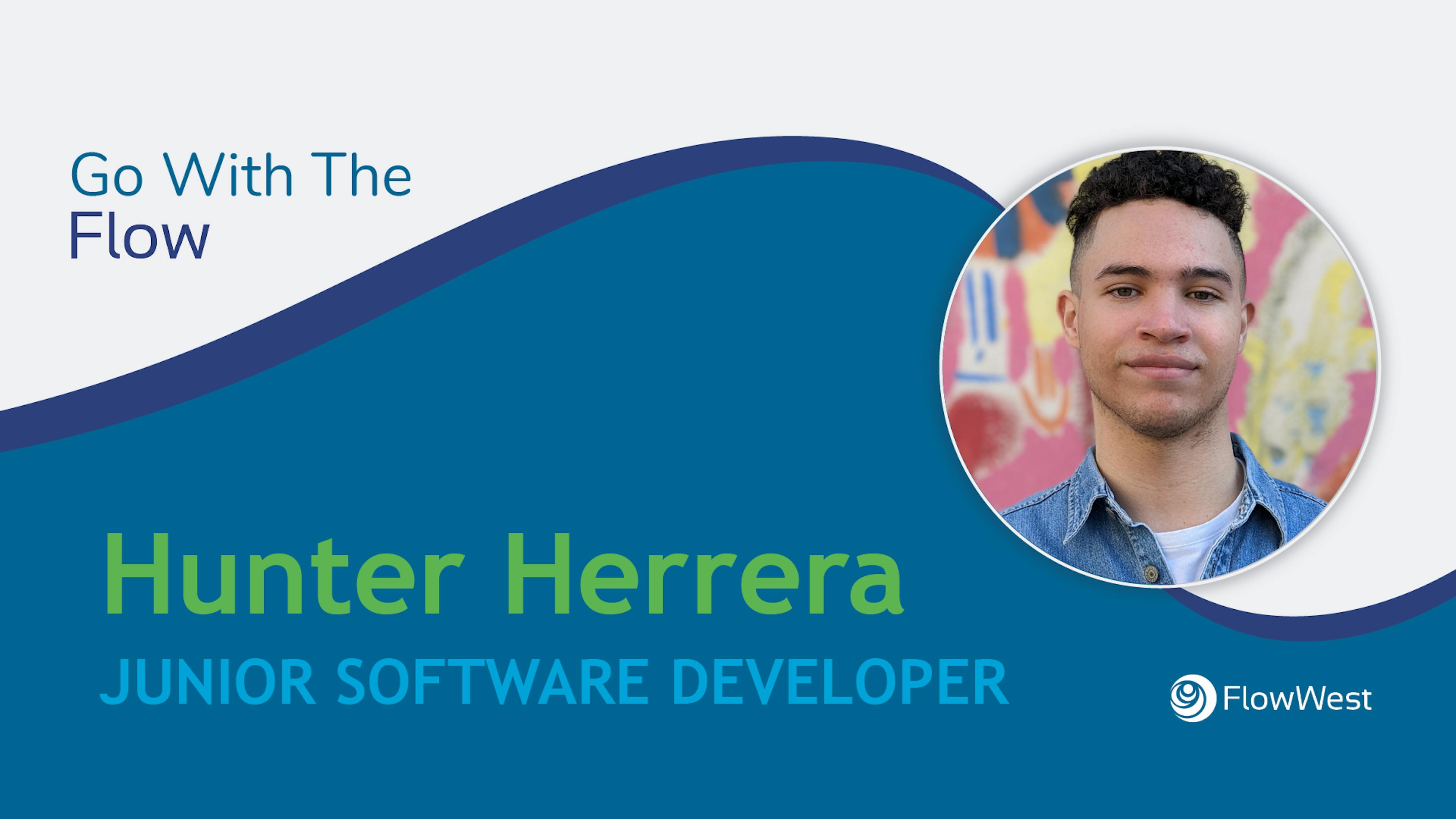 blog header with a wave design and a portrait of hunter 