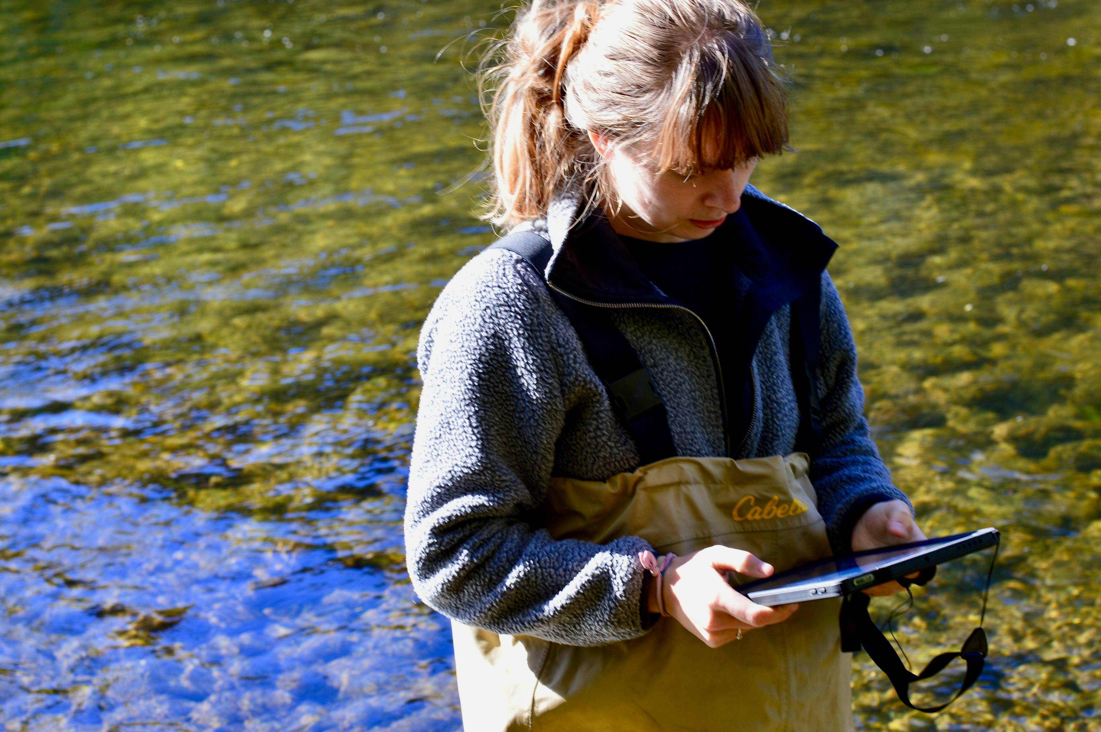 Erin Cain testing the JPE Data Tackle app in the field