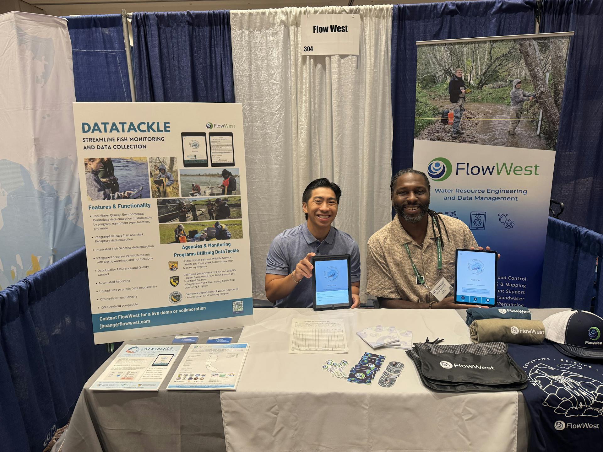 Jordan Hoang and Willie Whitfield demonstrating DataTackle at American Fisheries Society (AFS) Annual Conference in San Antonio, Texas