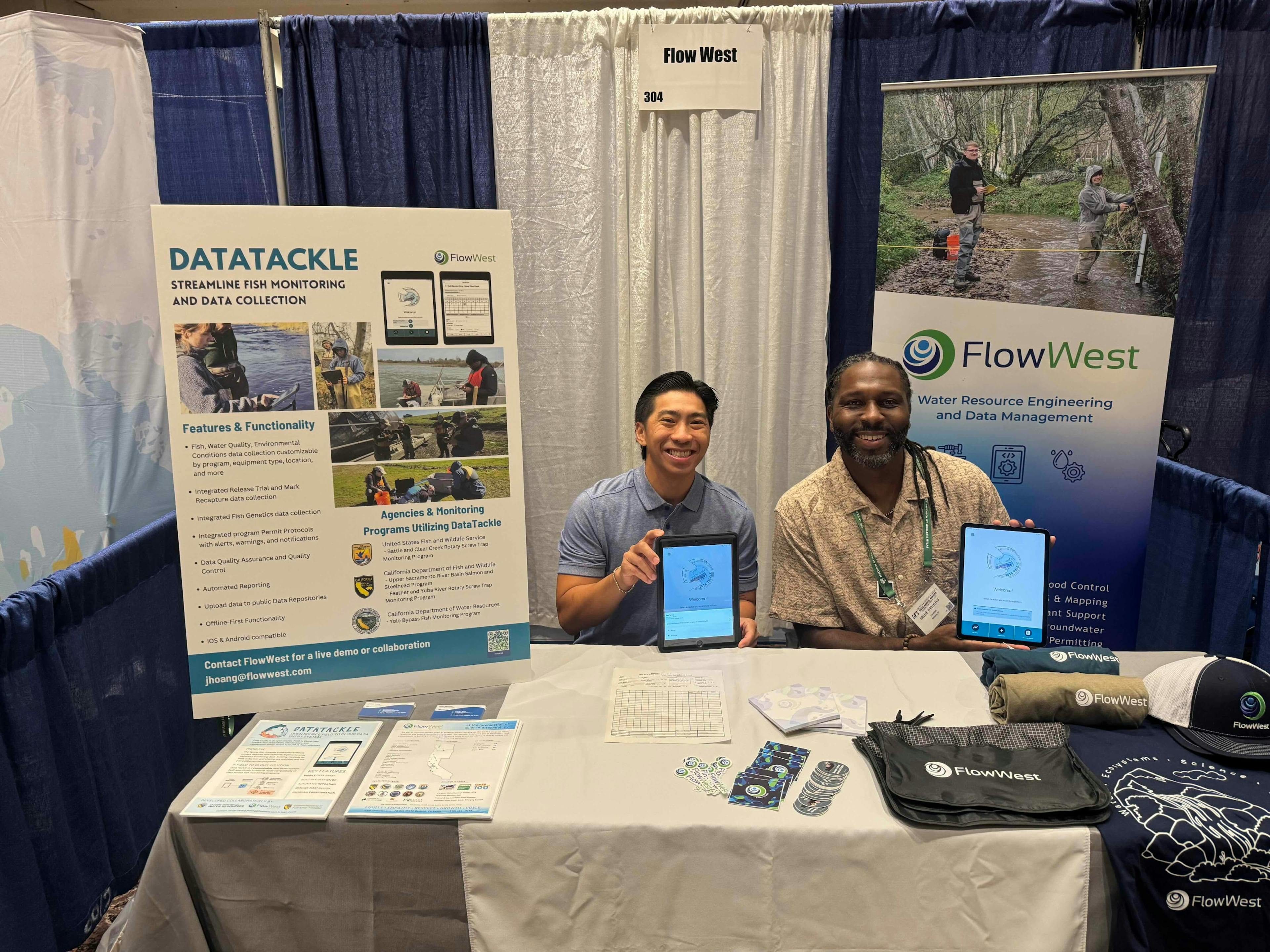 Jordan Hoang and Willie Whitfield demonstrating DataTackle at American Fisheries Society (AFS) Annual Conference in San Antonio, Texas