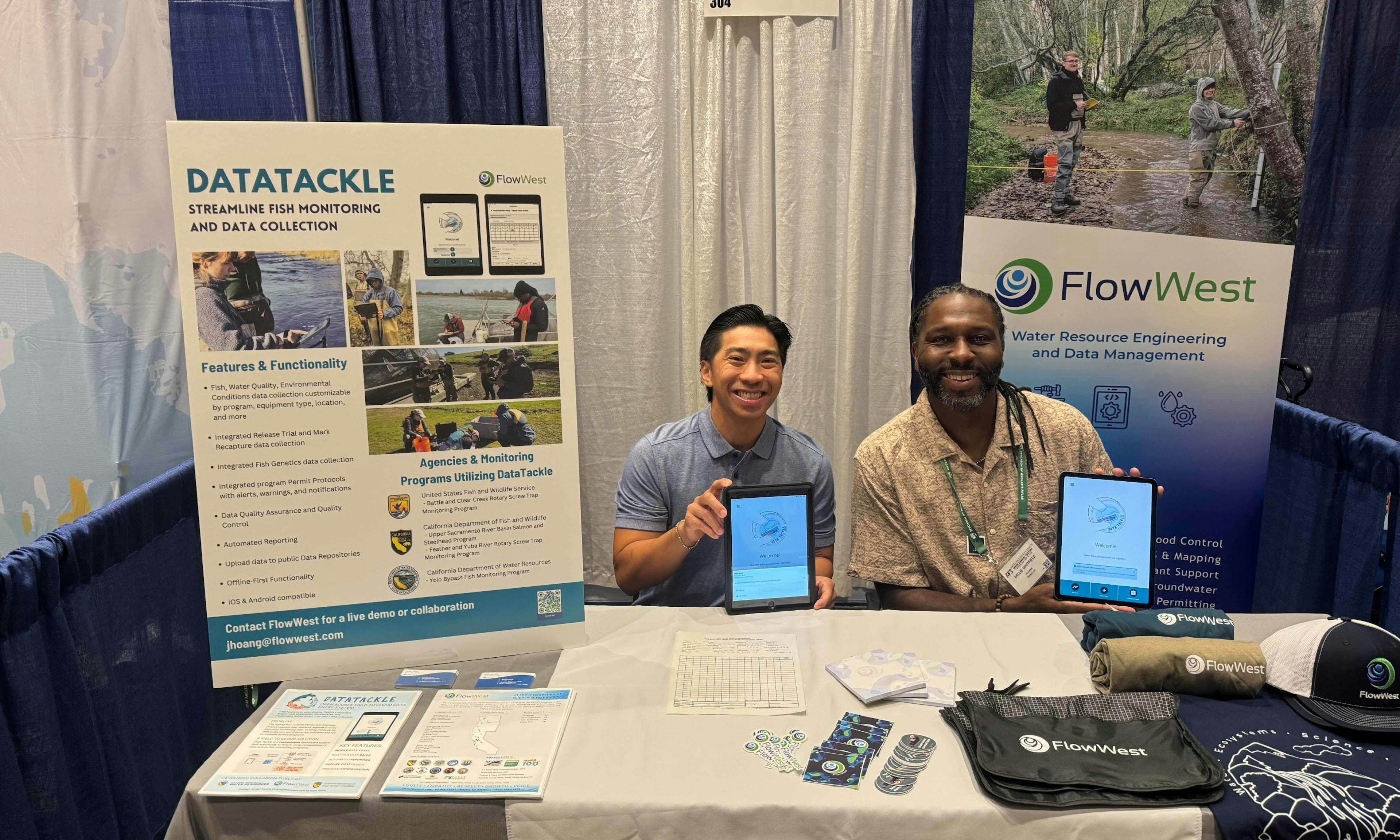 Jordan Hoang and Willie Whitfield demonstrating DataTackle at American Fisheries Society (AFS) Annual Conference in San Antonio, Texas